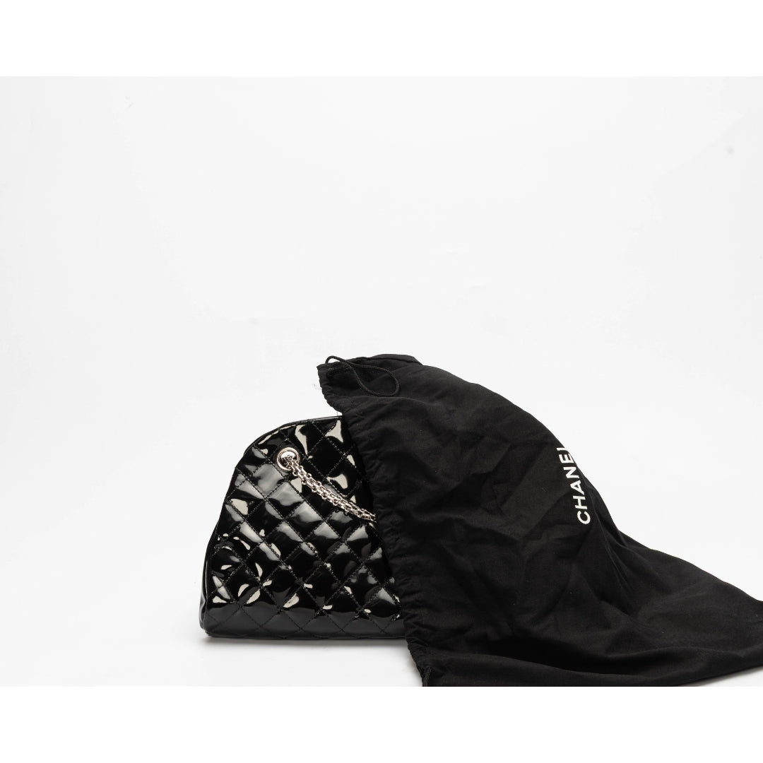 Chanel Black Quilted Patent Leather Small Just Mademoiselle Bowler Bag