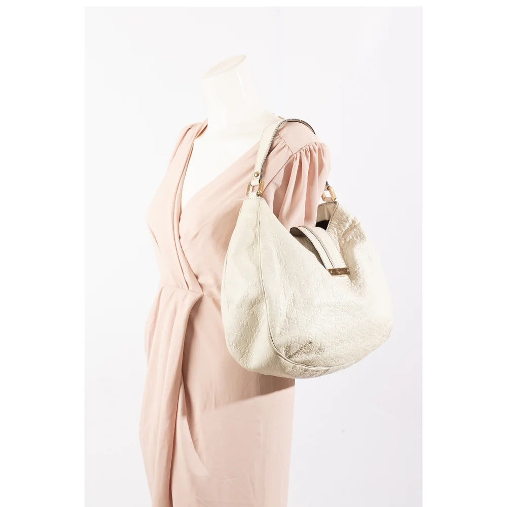Gucci Ivory Guccissima Leather Web Hobo Bag