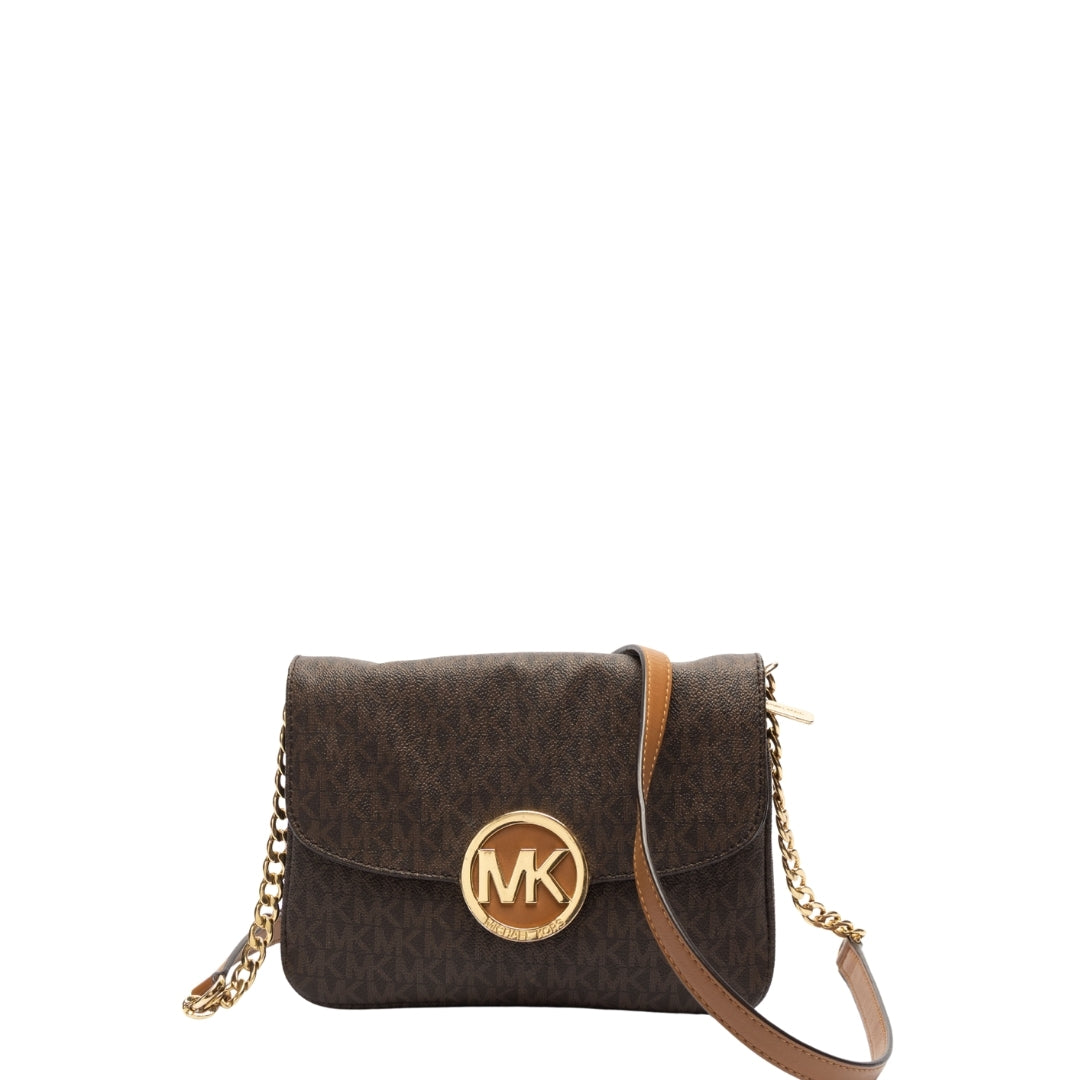 Michael Kors Brown Signature Coated Canvas and Leather Fulton Crossbody Bag