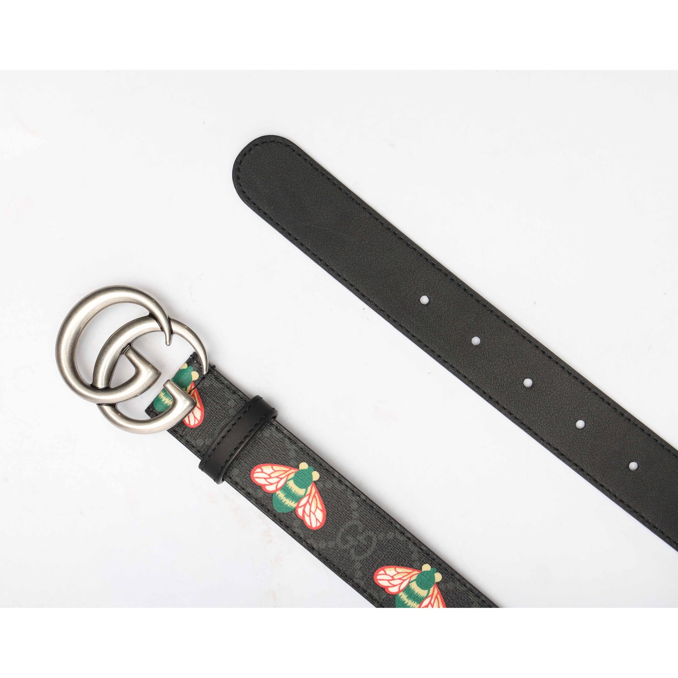 Gucci Black Bee GG Supreme Canvas Marmont Buckle Belt