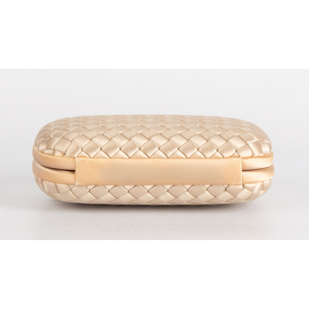 Bottega Veneta Cream Intrecciato Satin Knot Clutch