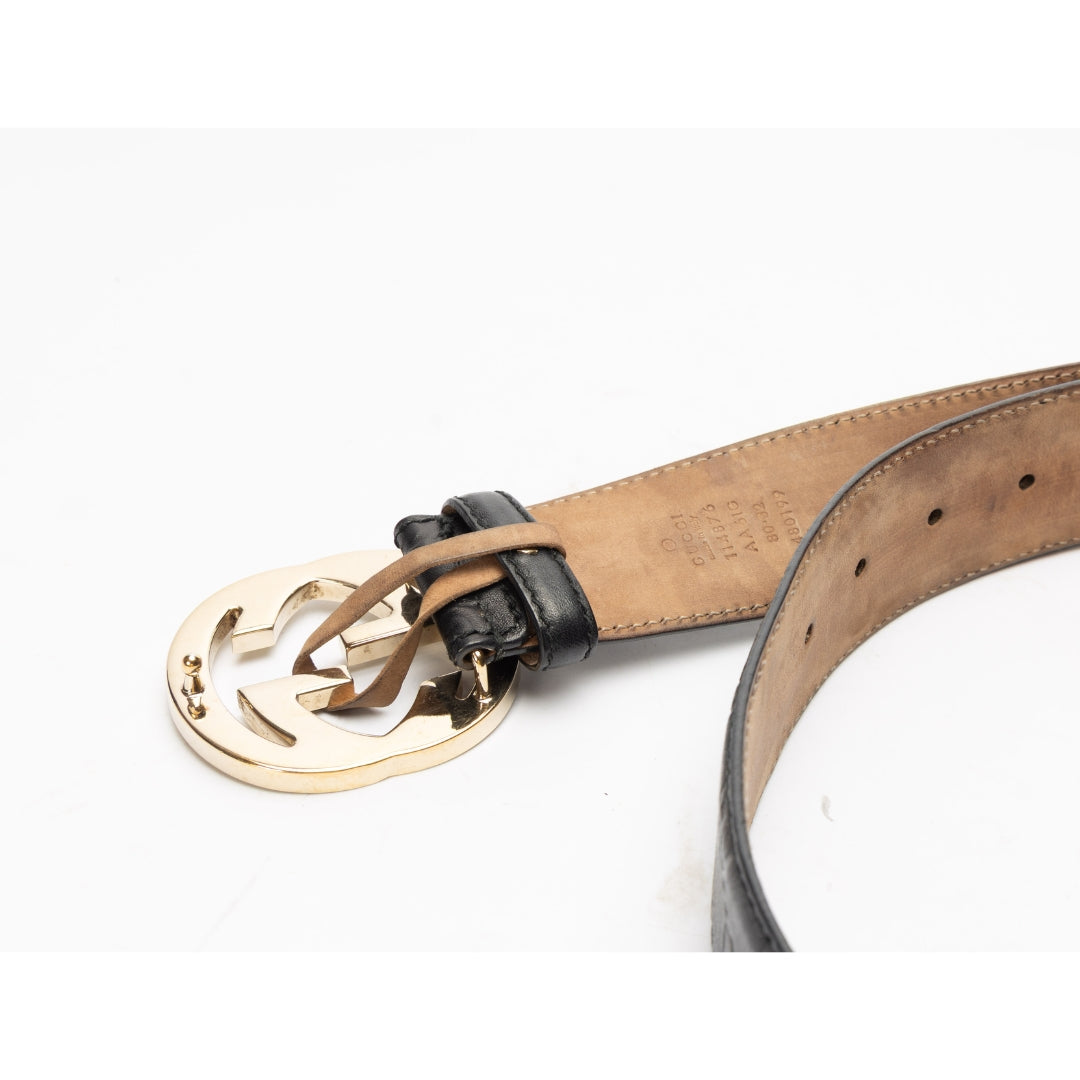 Gucci GG Black Guccissima Leather Buckle Belt