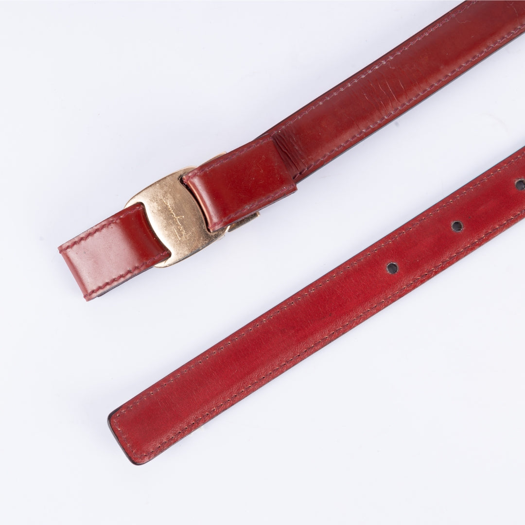 Salvatore Ferragamo Thin Red Vara Bow Belt