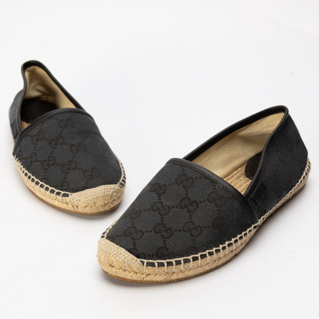 Gucci Black GG Canvas and Leather Espadrille