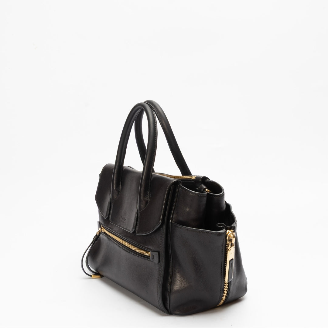 Salvatore Ferragamo Black East-West Convertible Satchel