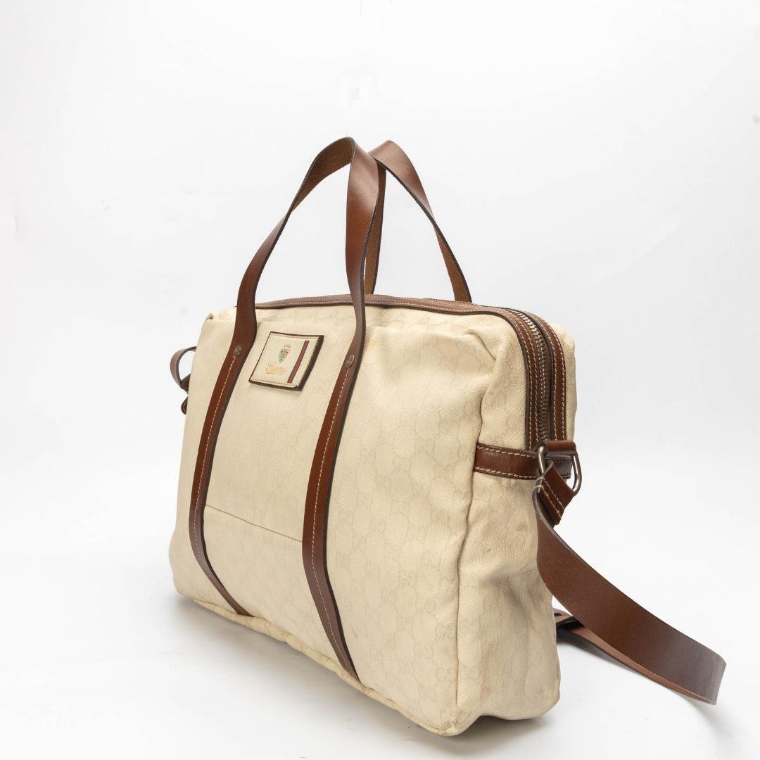 Gucci Brown/Beige GG Canvas Duffel Weekender Bag