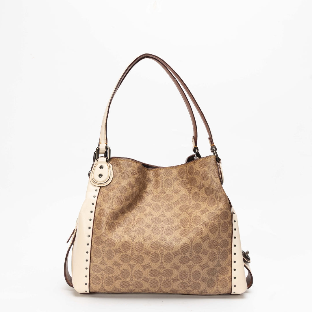 Coach Edie Signature Canvas Rivets Shoulder Bag 31