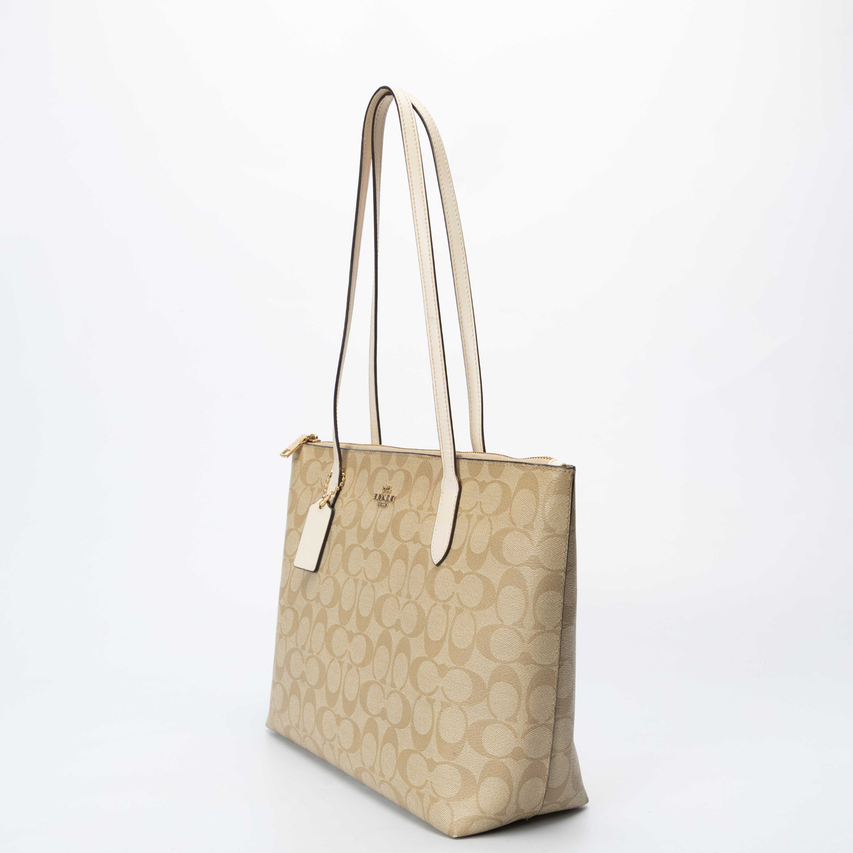Coach Zip Top Beige Tote