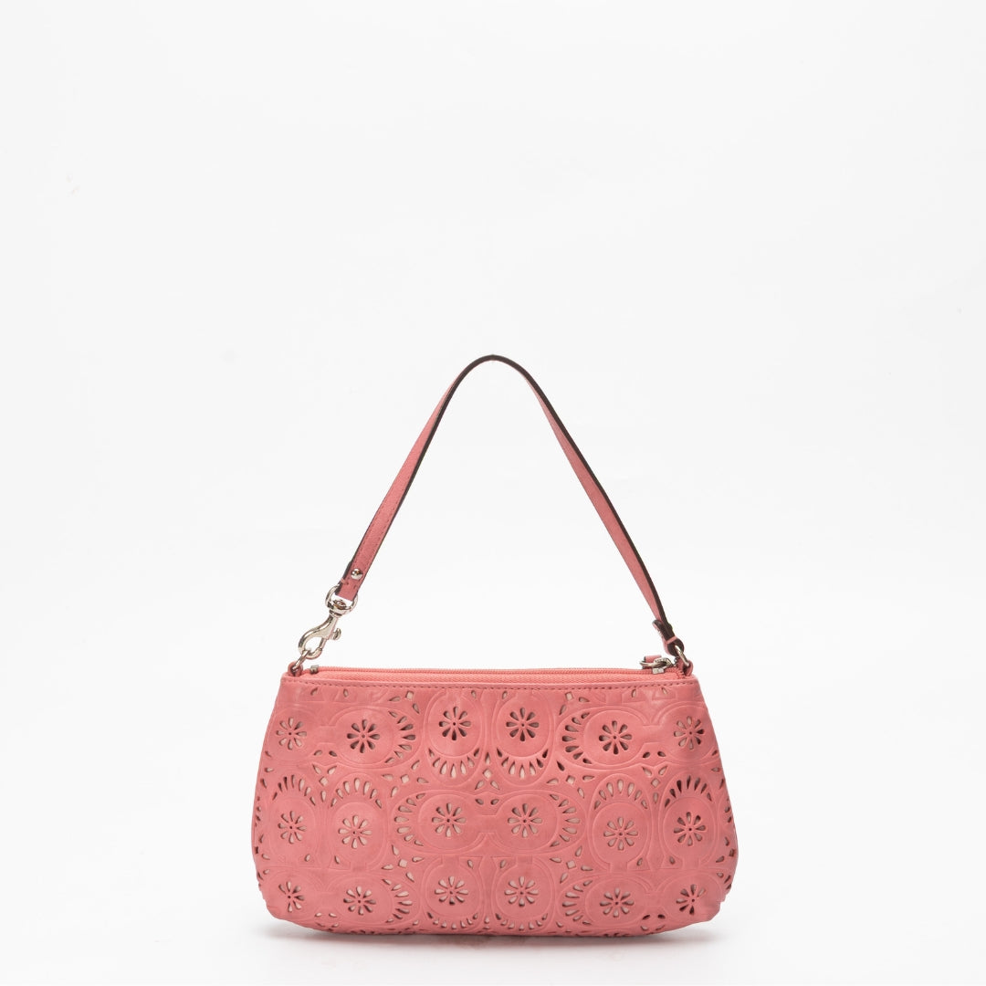 Coach Pink Ashley Floral Perforated Baguette