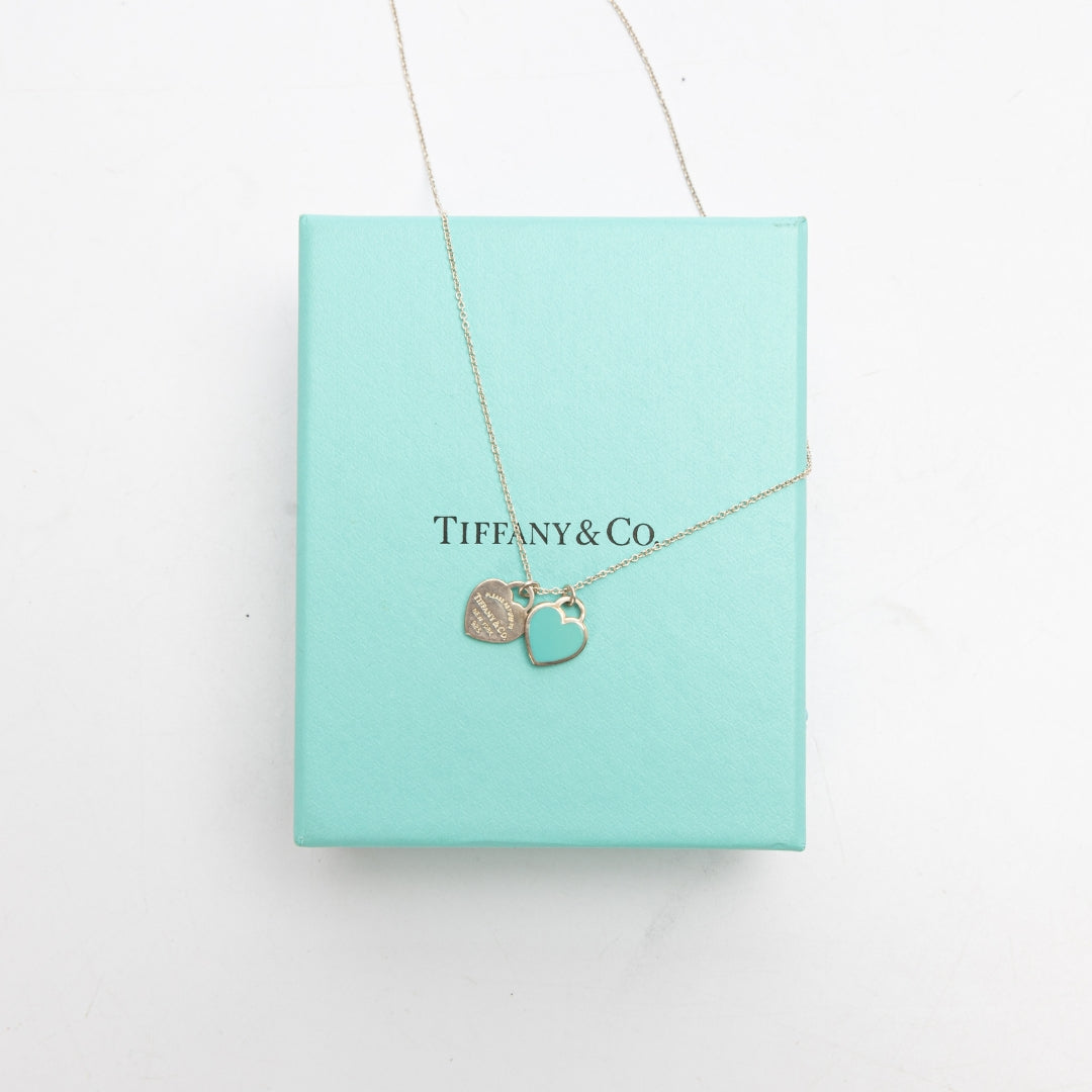 Tiffany & Co. Double Heart Tag Sterling Silver Pendant Necklace