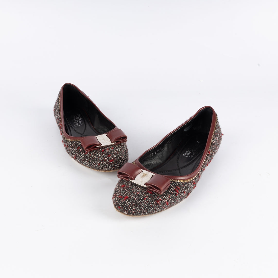 Salvatore Ferragamo Vara Bow Accent Tweed Flats