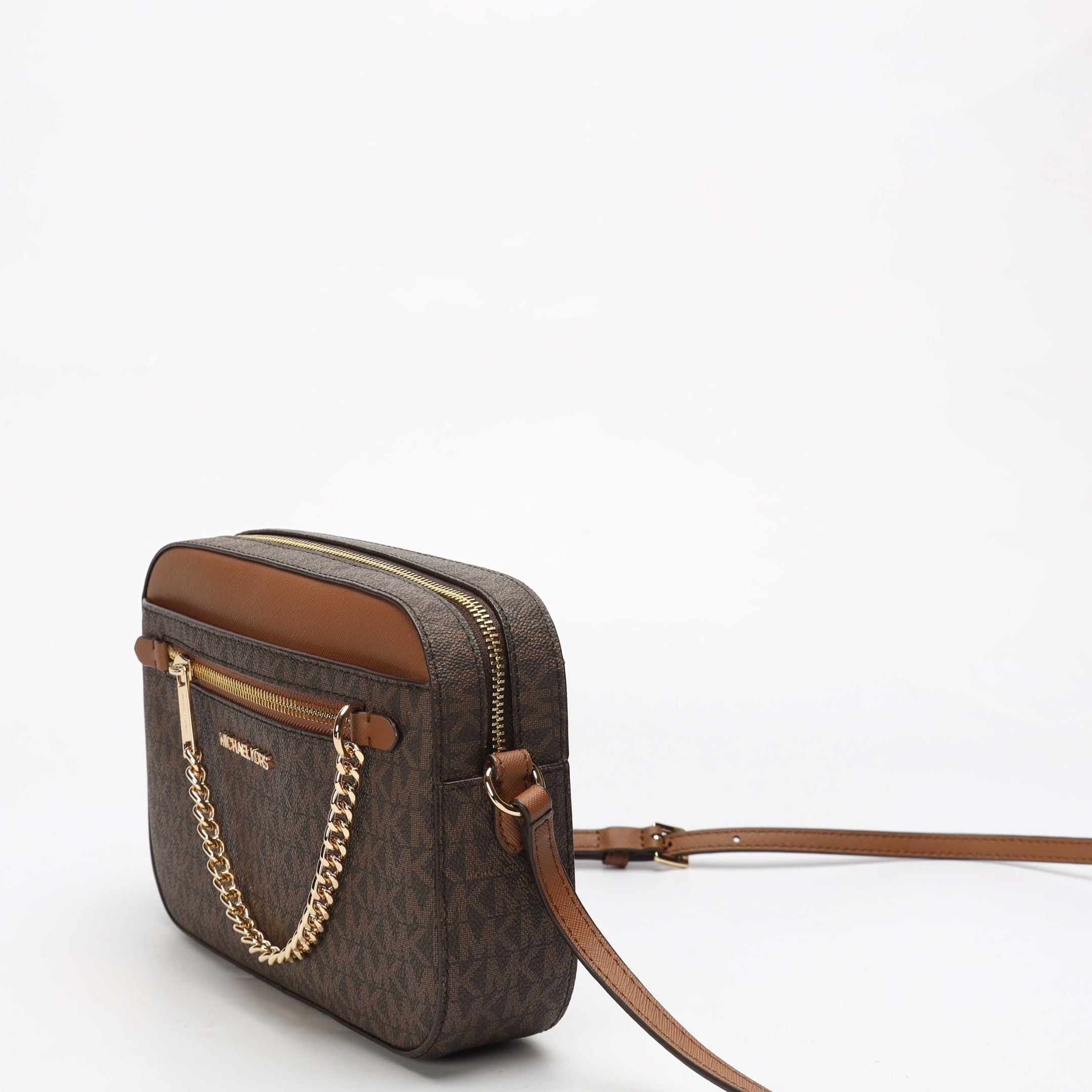 Michael Kors Jet Set Large Brown Logo Crossbody Bag