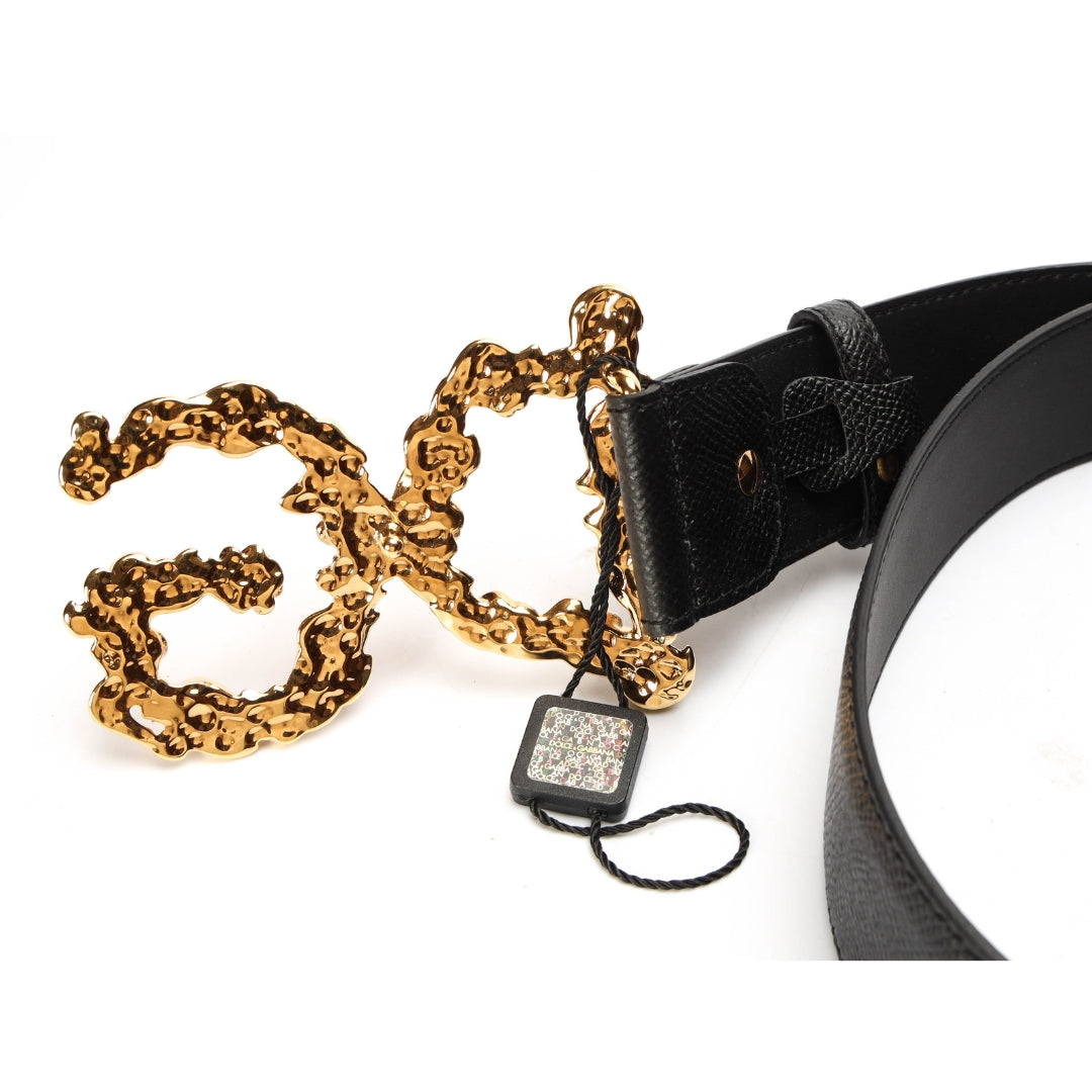 Dolce & Gabbana Black Leather DG Buckle Belt