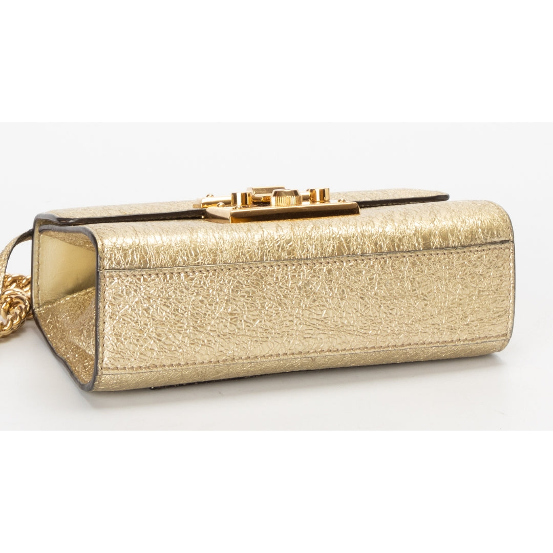 Gucci Gold Metallic Textured Leather Small Padlock Shoulder Bag