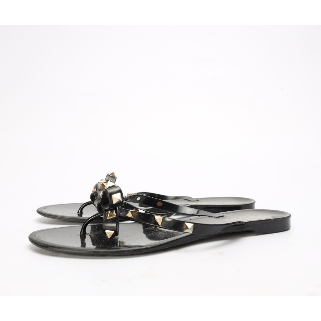 Valentino Garavani Black Rockstud Rubber Flats
