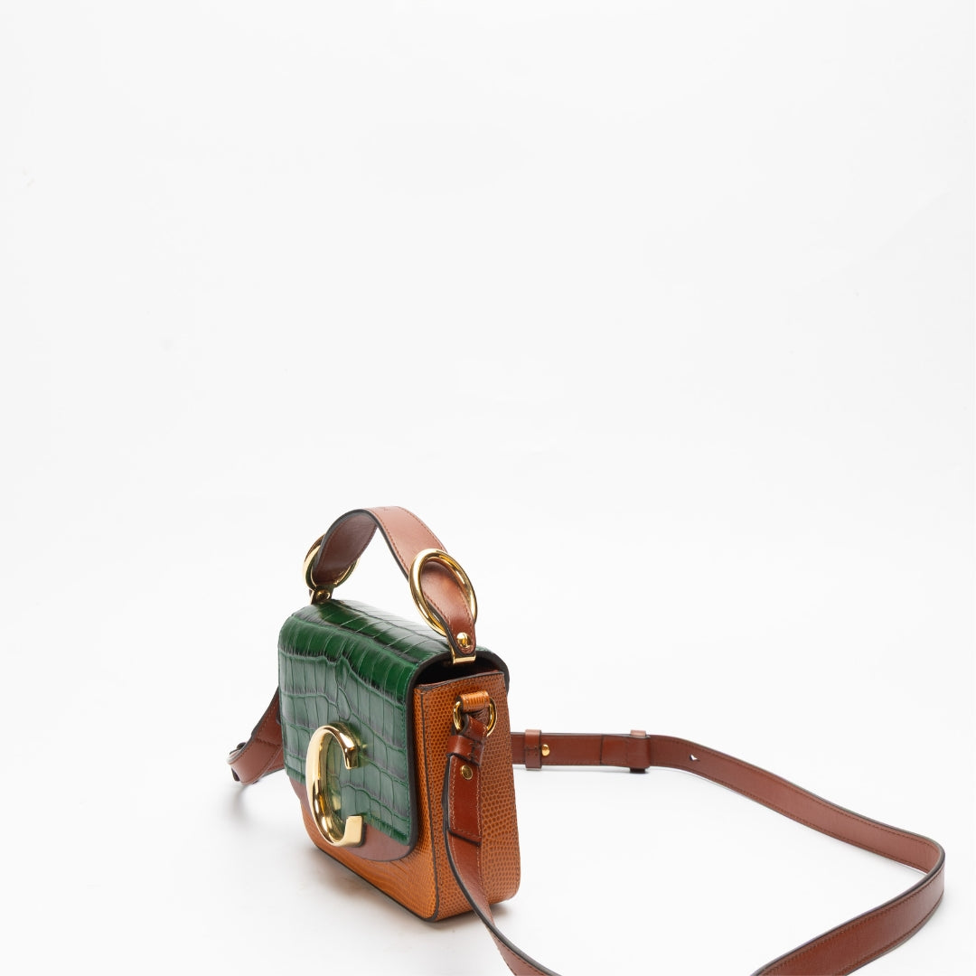 Chloe Croc Embossed Mini C Crossbody Bag