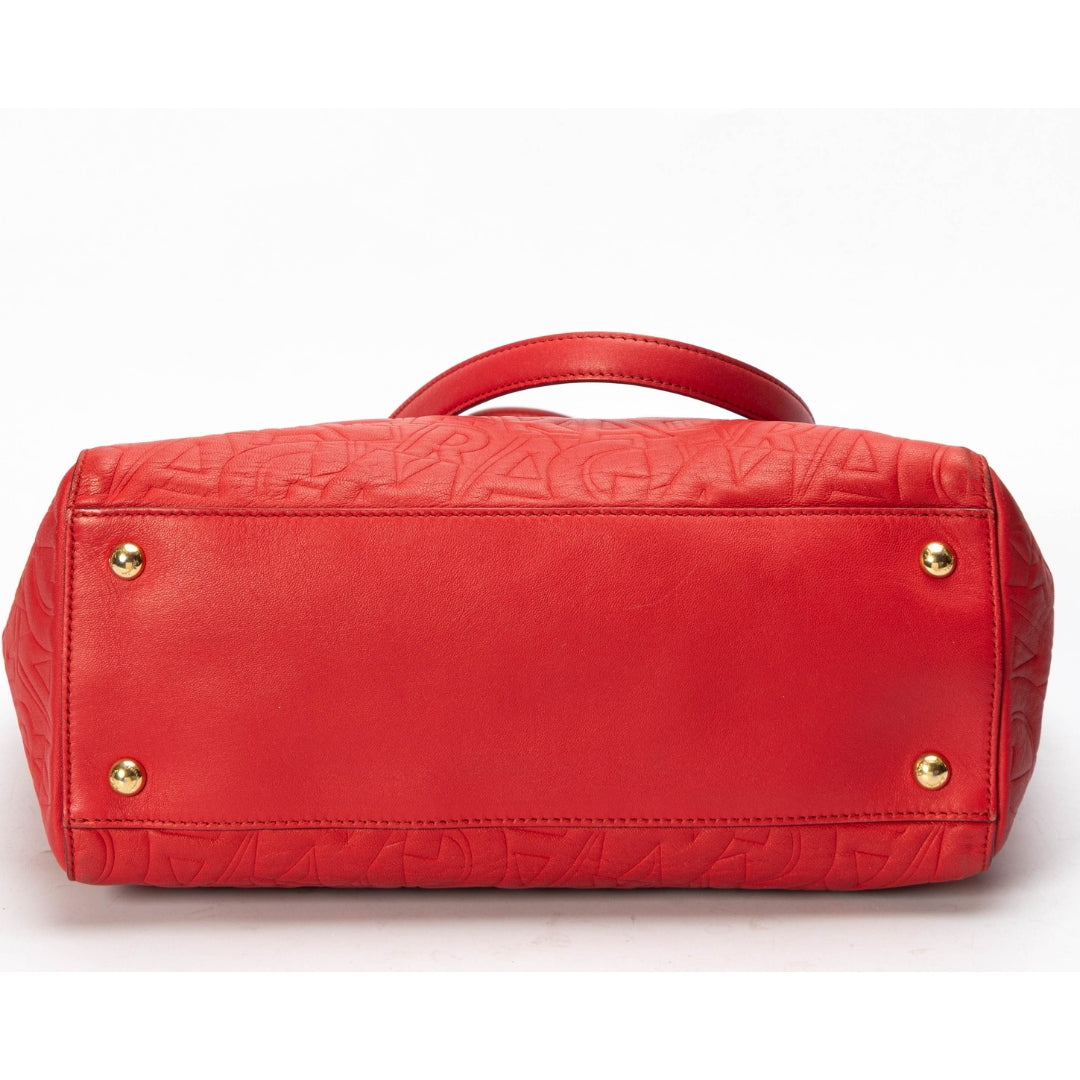 Salvatore Ferragamo Red Logo Embossed Bonnie Tote