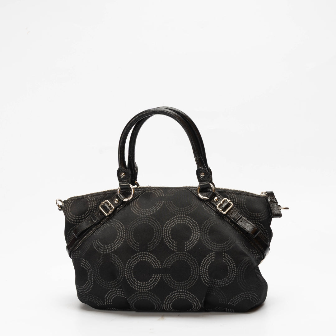 Coach Black Fabric and Leather Op Art Sophia Satchel