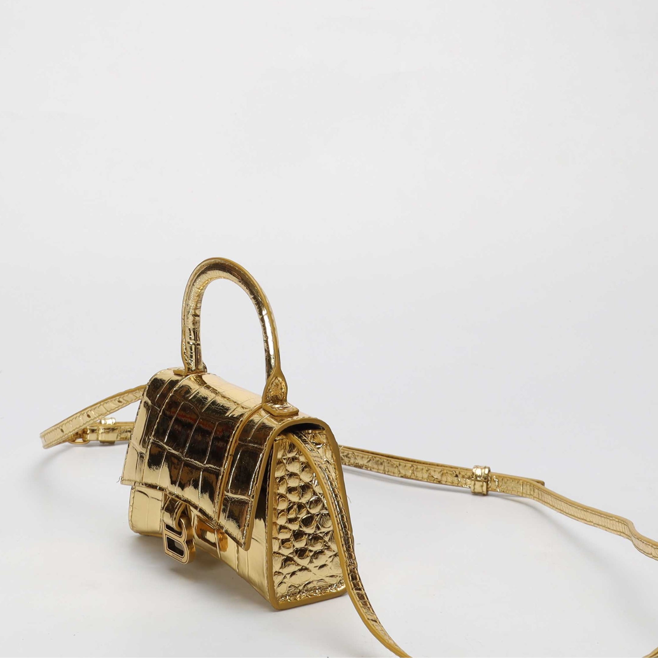 Balenciaga Gold Metallic Hourglass XS Crossbody Bag