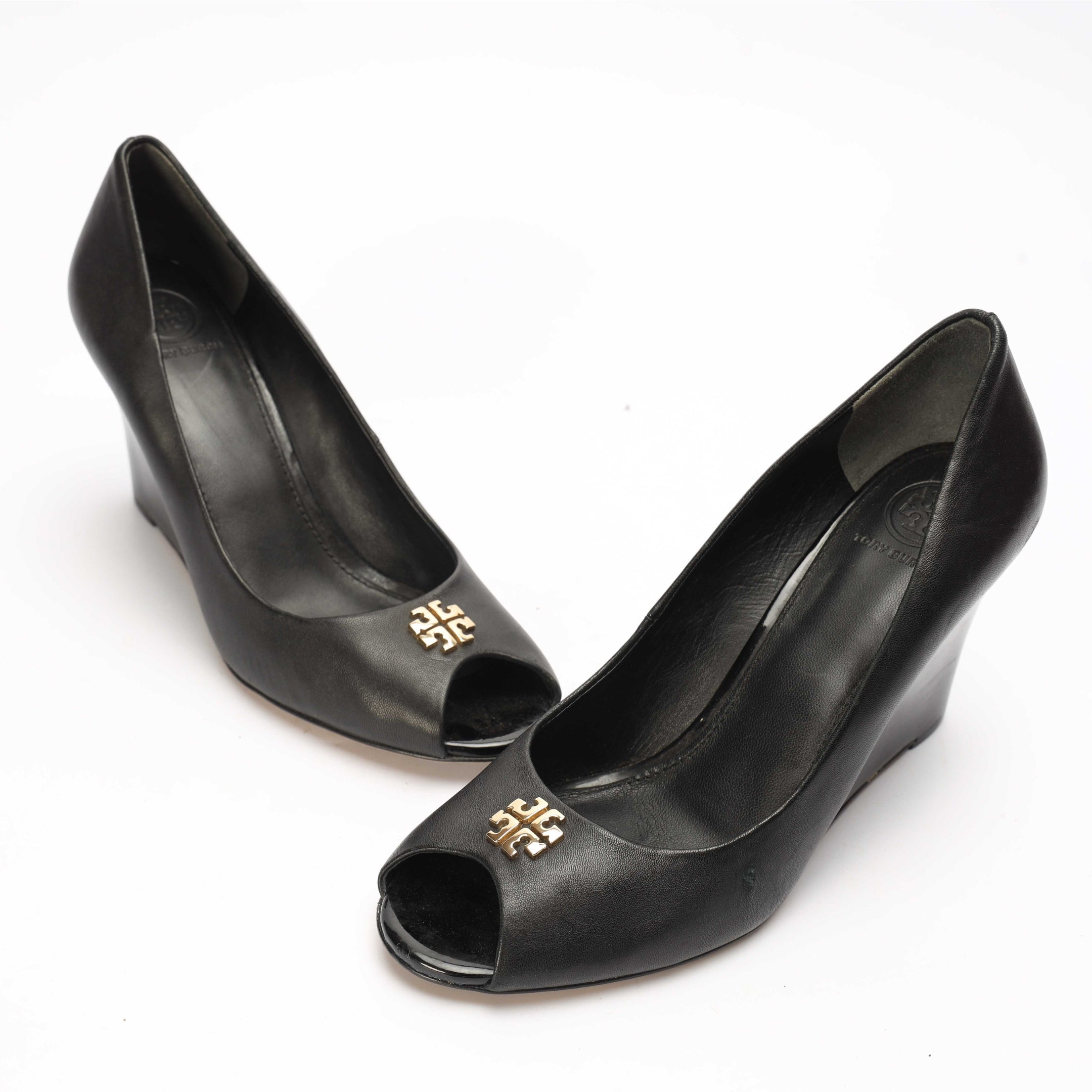 Tory Burch Black Logo Wedge Pumps