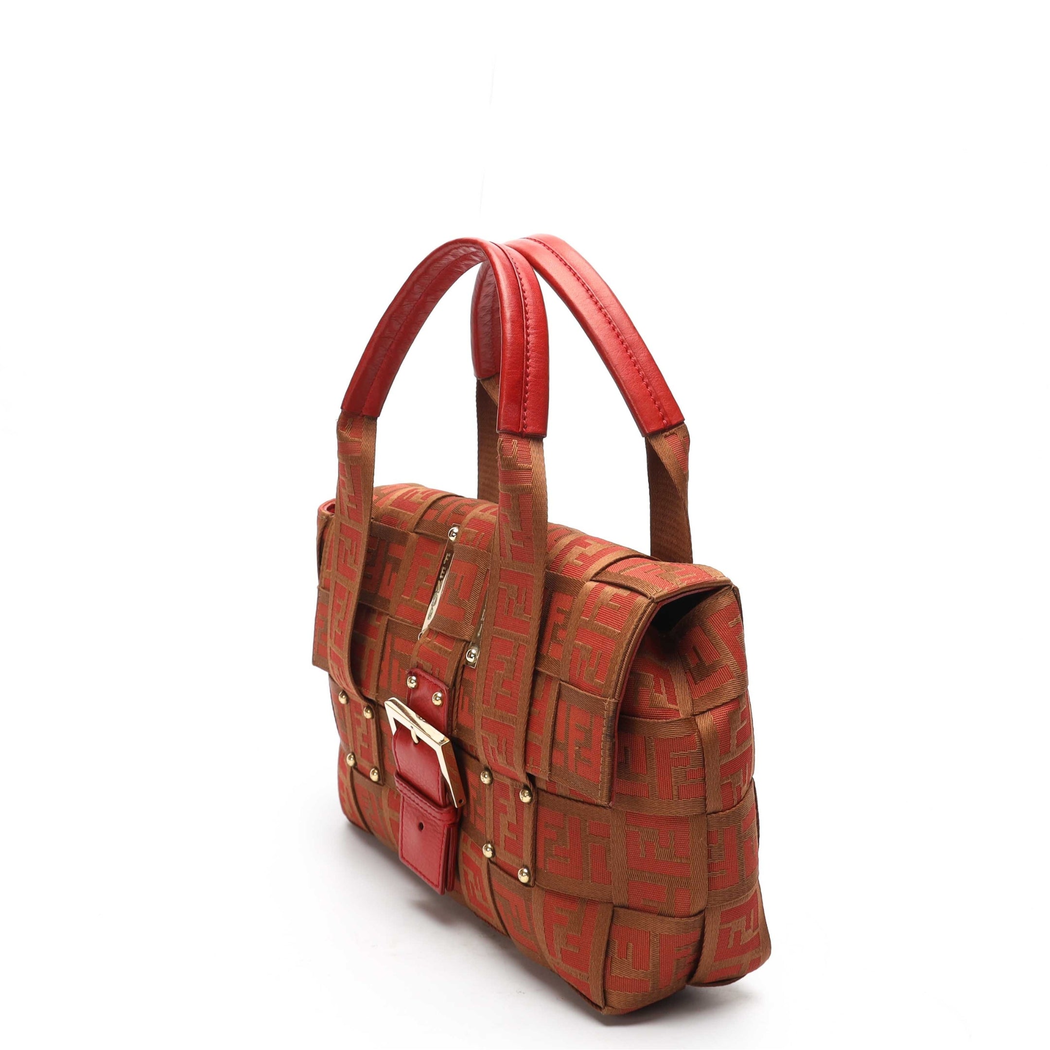 Fendi Red Zucca Canvas Buckle Satchel