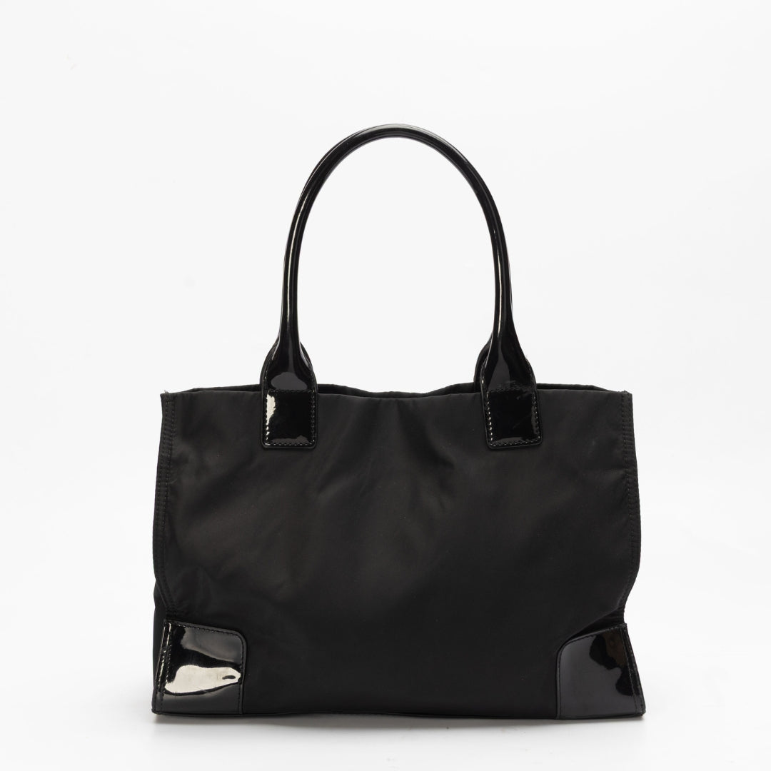 Tory Burch Black Nylon Leather Ella Tote