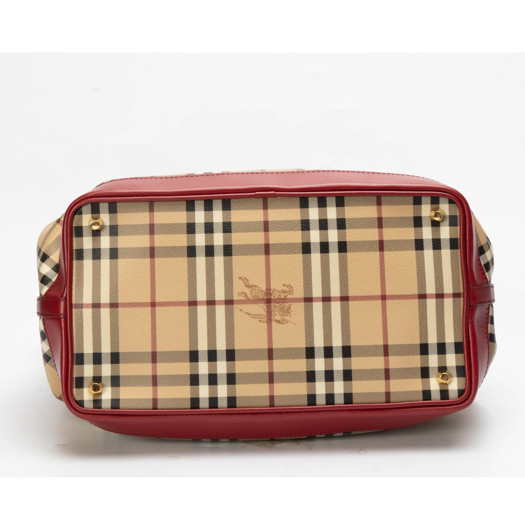 Burberry Red/Beige Haymarket Check Golderton Tote