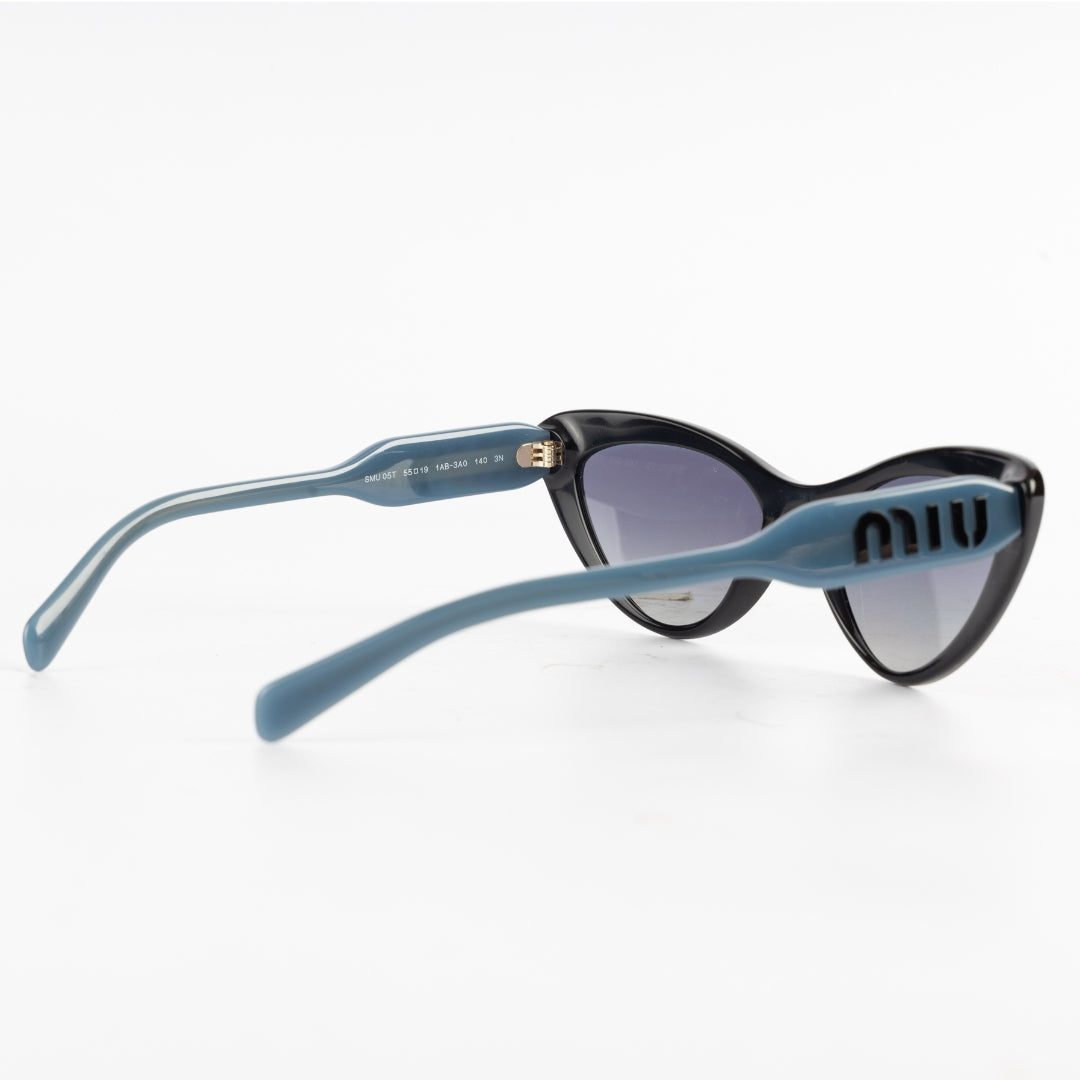 Miu Miu Black & Blue/Grey Gradient Studded Cat-Eye Sunglasses