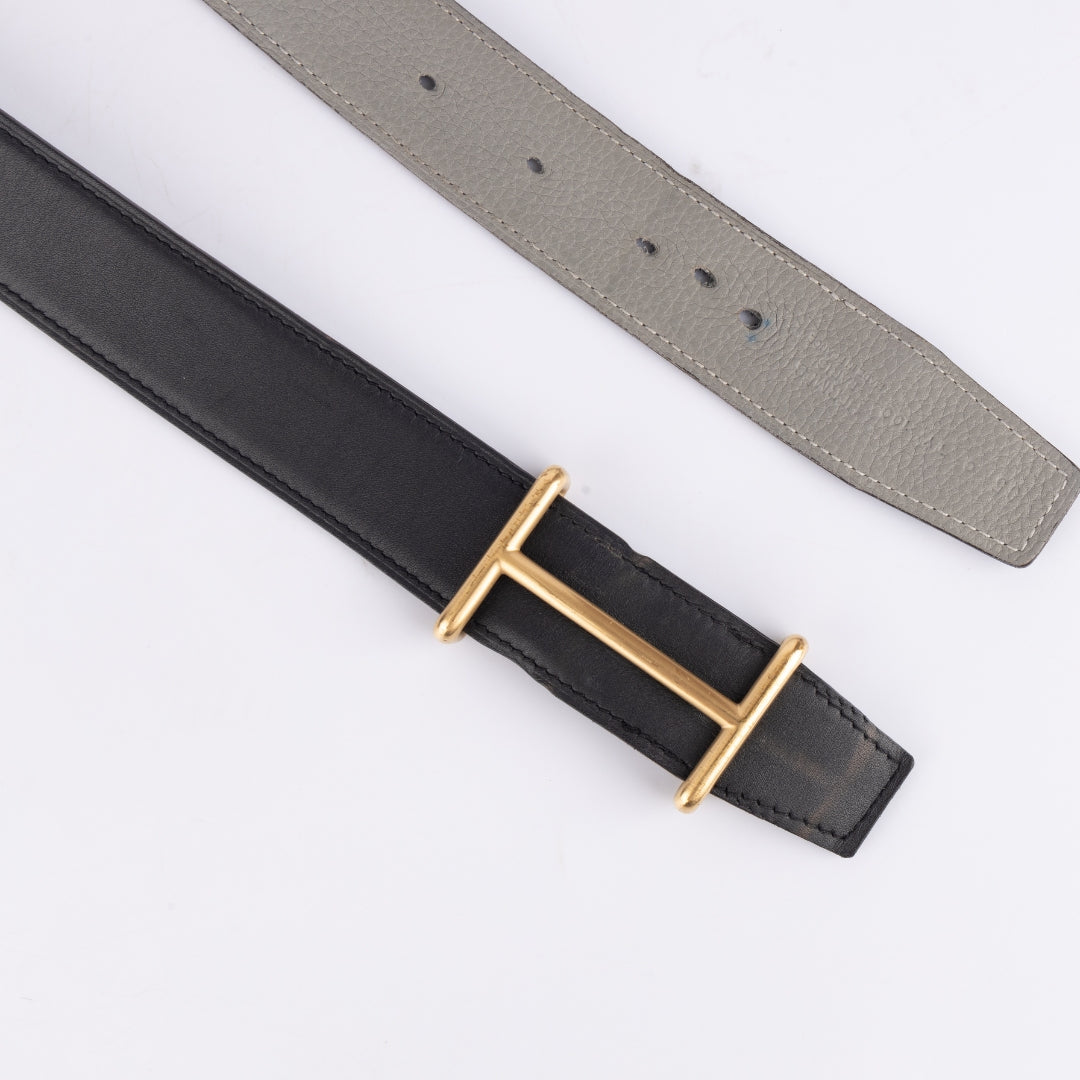 Hermes Black/Grey Leather Idem Reversible Belt