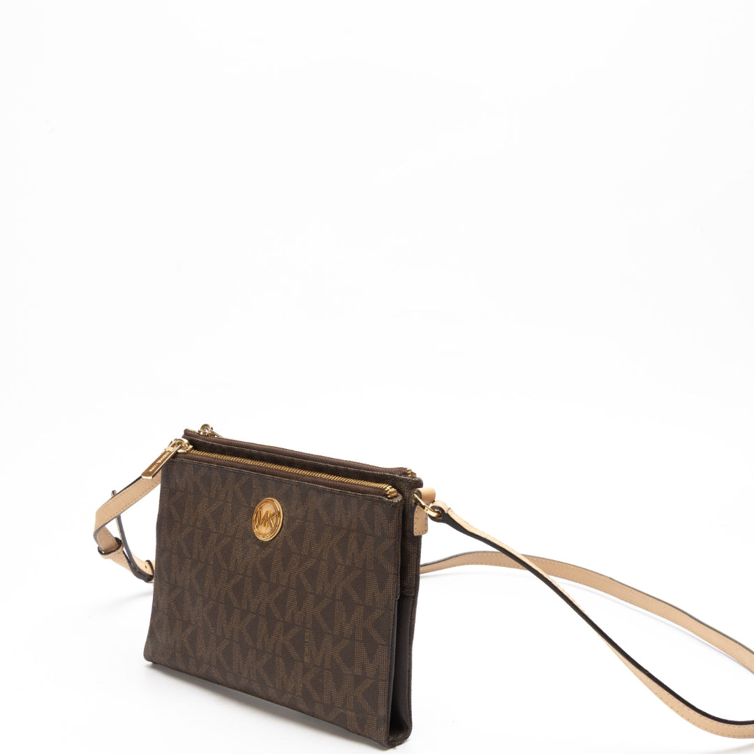 Michael Kors Brown Monogram Fulton Crossbody Bag
