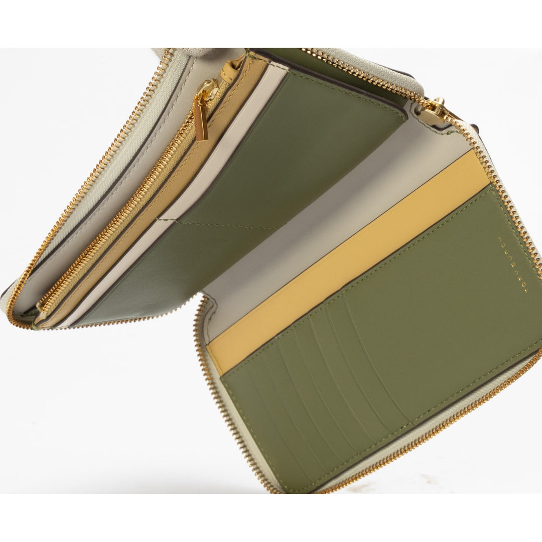 Tory Burch Green Floral Zippy Wallet