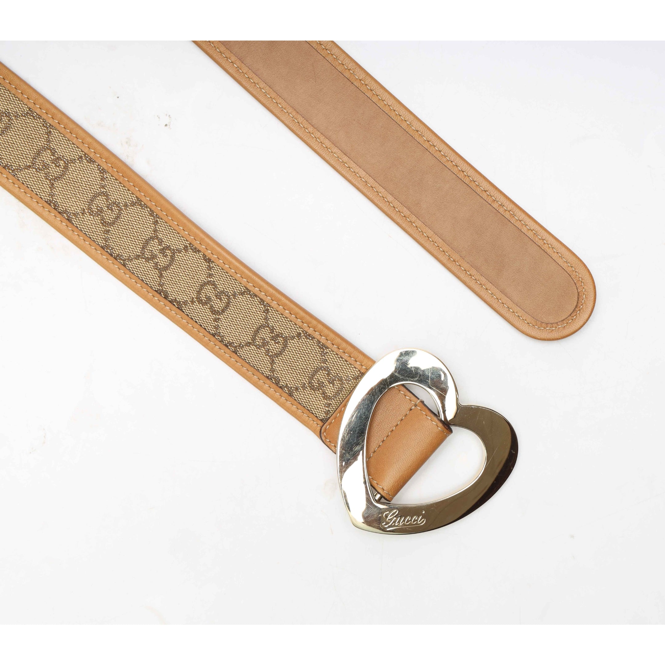 Gucci Heart Buckle GG Leather Belt