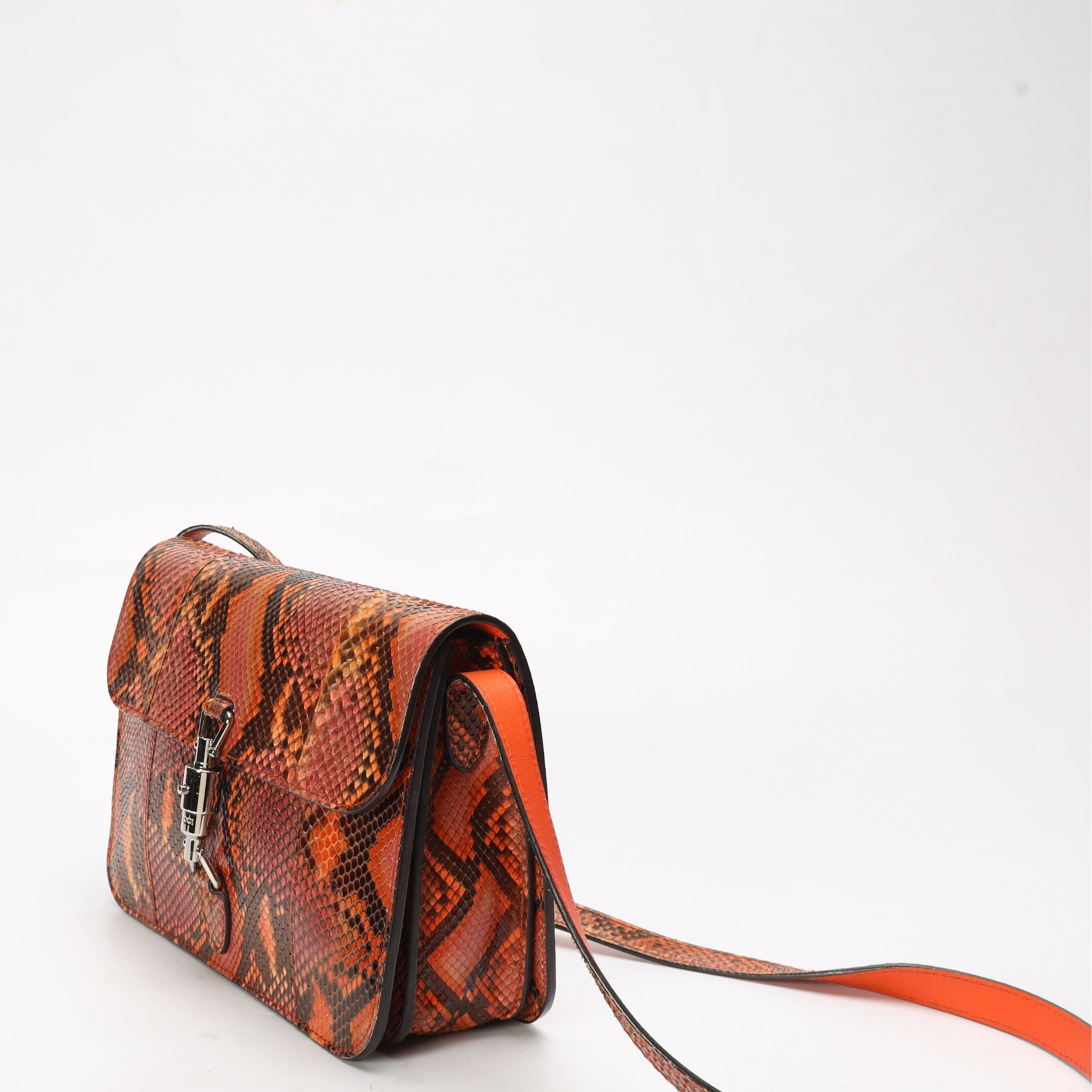 Gucci Orange Python Jackie Flap Shoulder Bag