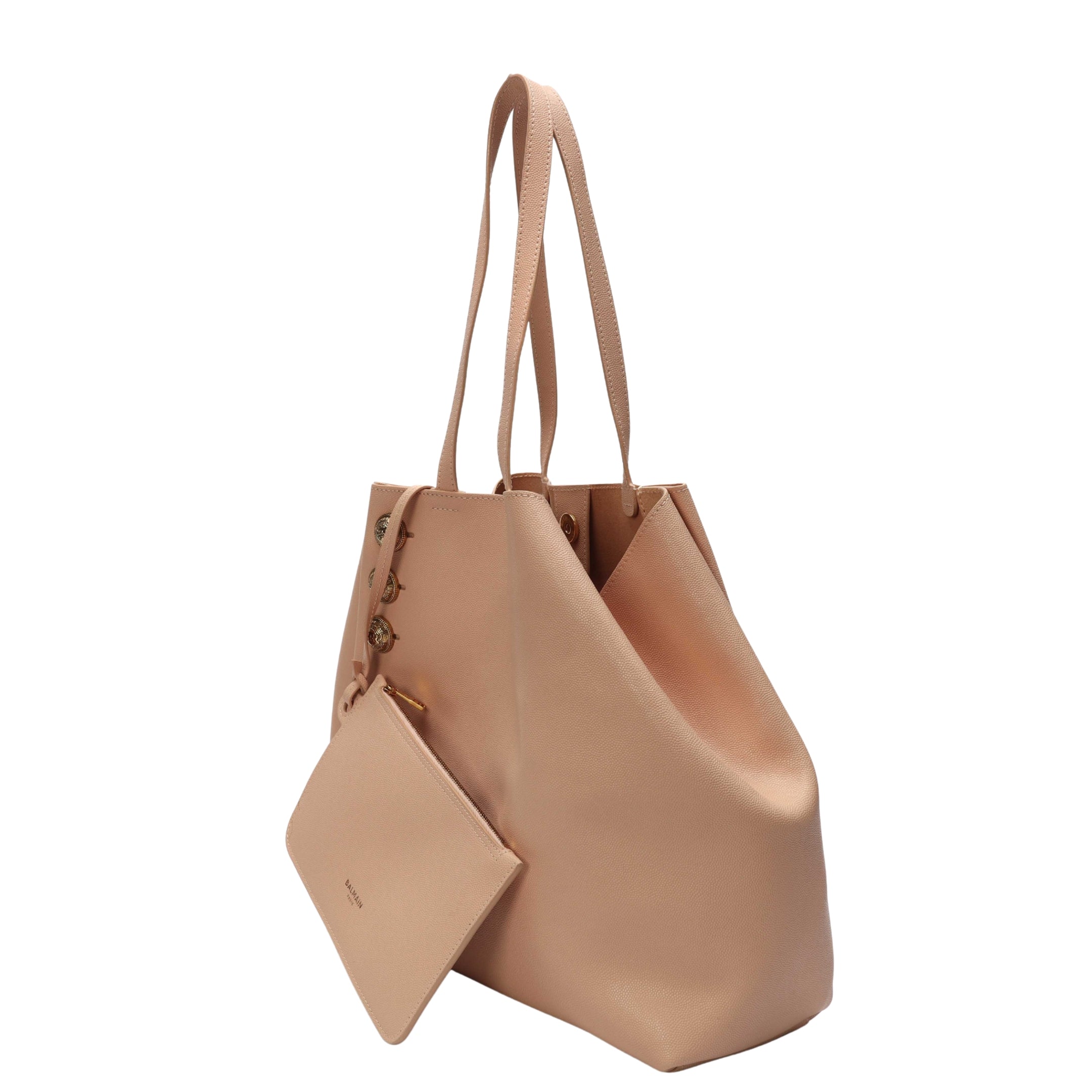 Balmain Embleme Peach Grained Calfskin Tote