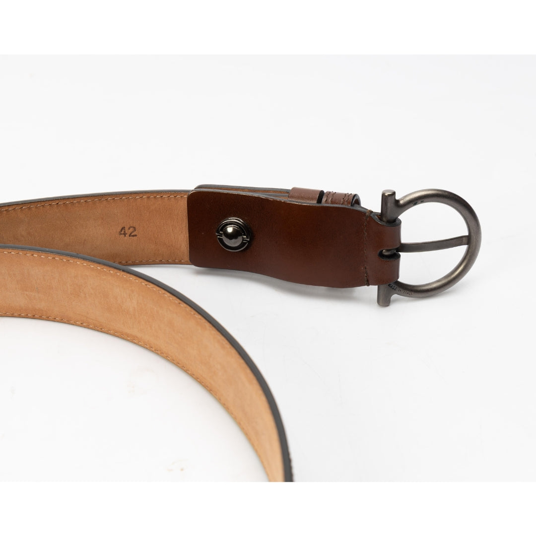 Salvatore Ferragamo Brown Leather Gancio Buckle Belt