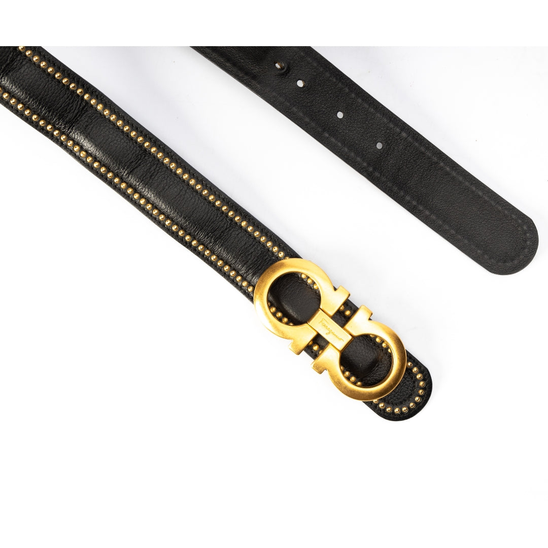 Salvatore Ferragamo Black Leather Studded Belt