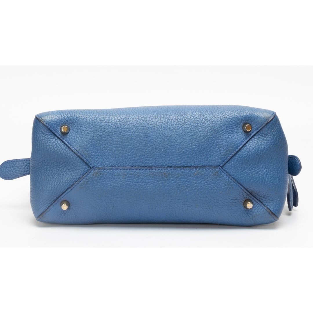 Burberry Blue Pebbled Leather Bowling Satchel