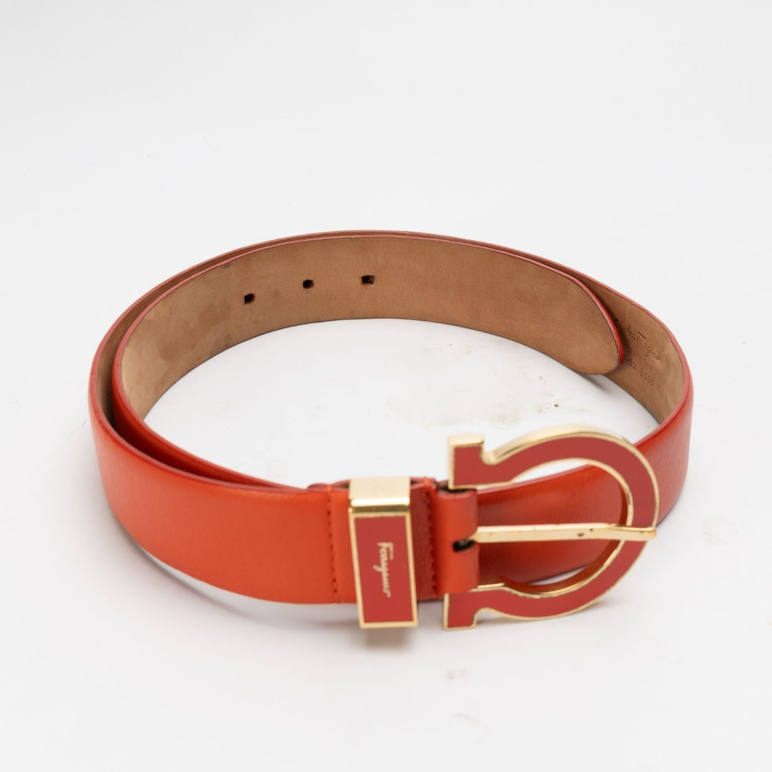 Salvatore Ferragamo Red Golden Gancini Belt