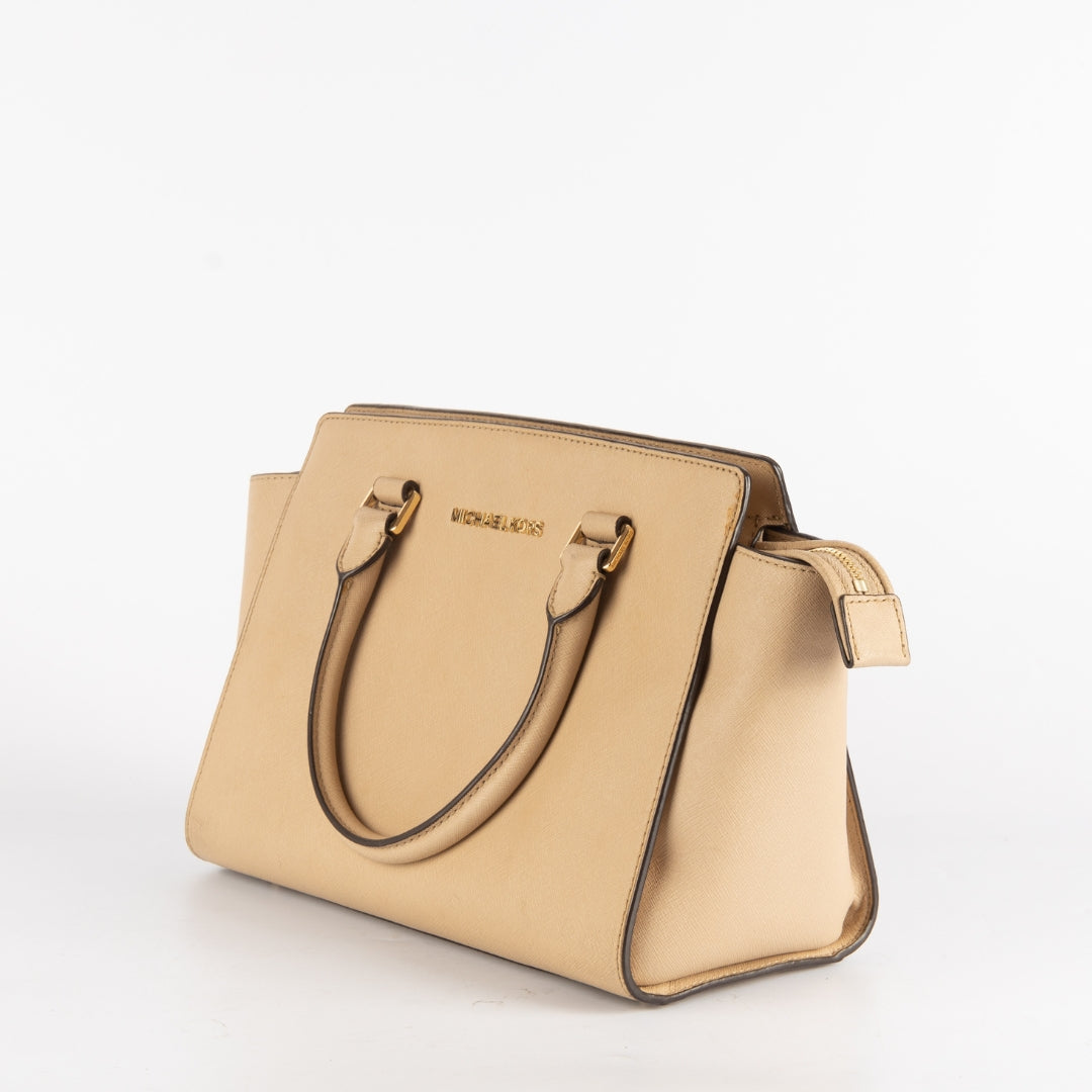 Michael Kors Beige Leather Medium Selma Satchel