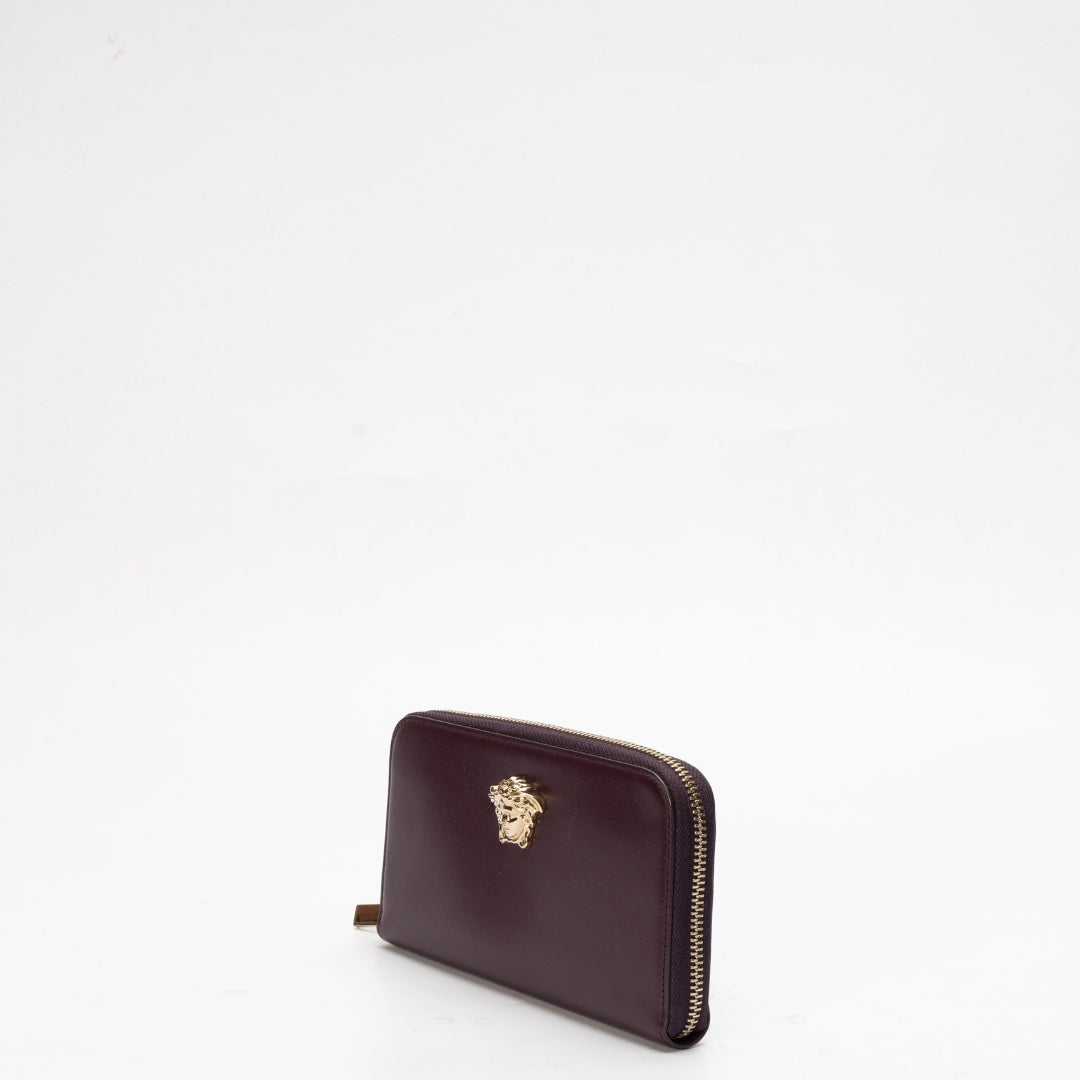 Versace Burgundy La Medusa Zip Around Wallet