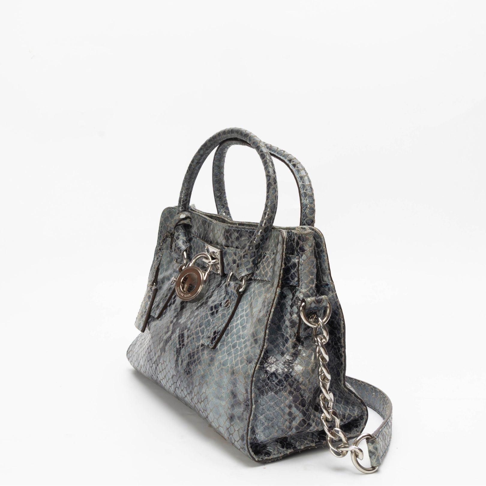 Michael Kors Blue Python Embossed Hamilton Satchel