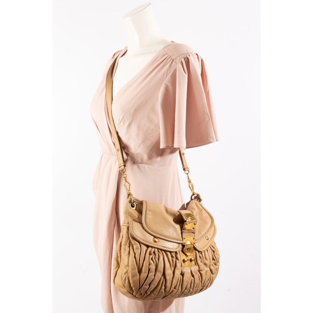 Miu Miu Beige Matelasse Leather Coffer Hobo Bag