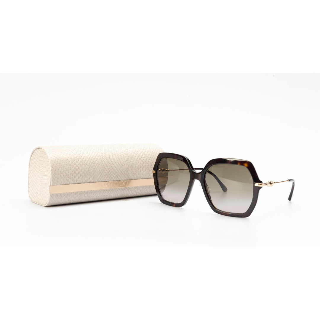 Jimmy Choo Brown Havana Square-Frame Sunglasses with Pearls