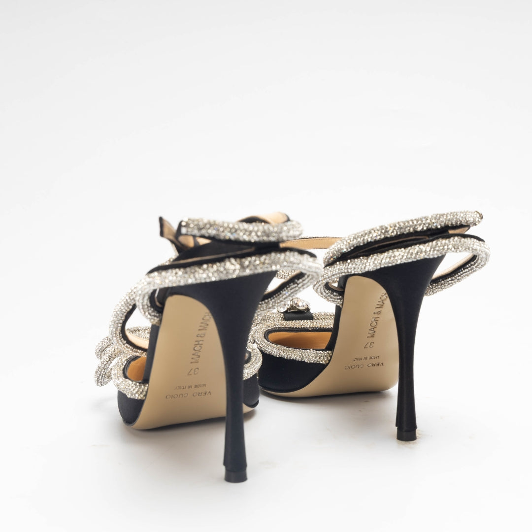 Mach & Mach Black Double Bow Satin Pumps