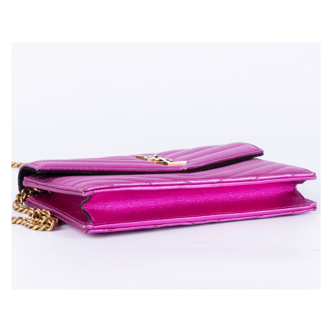 Yves saint Laurent Pink Monogram Matelasse Envelope Wallet on Chain Bag