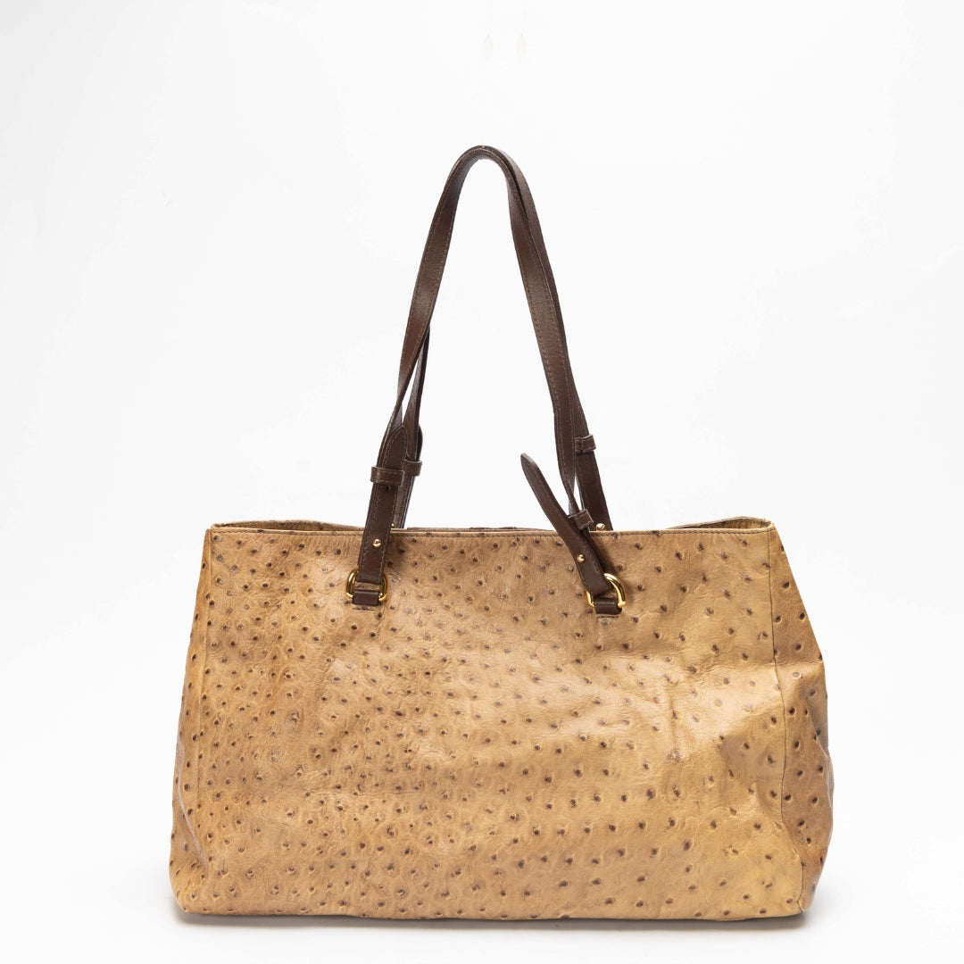Furla Tan Ostrich Embossed Satchel