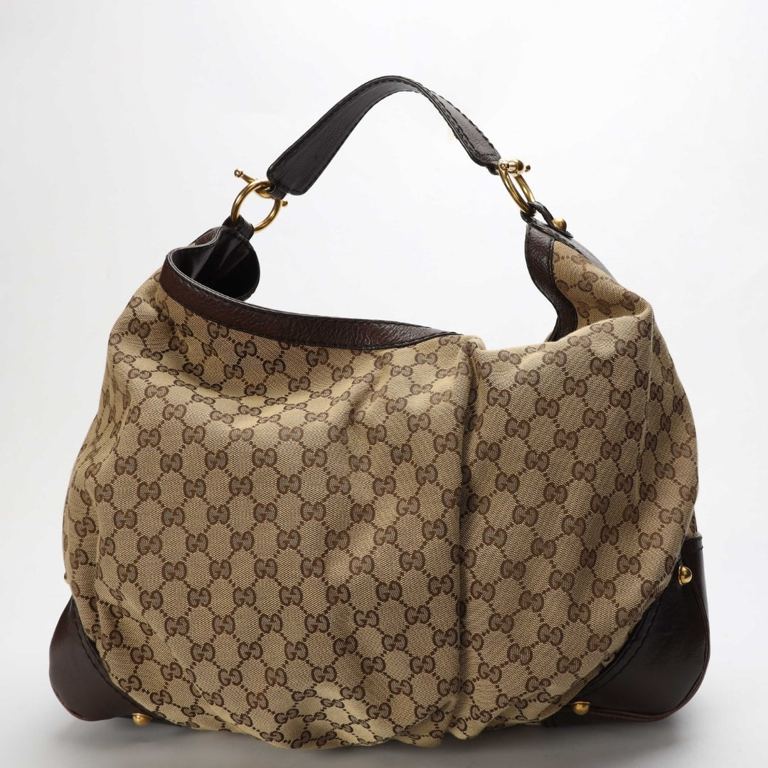 Gucci Beige/Brown GG Large Jockey Hobo Bag