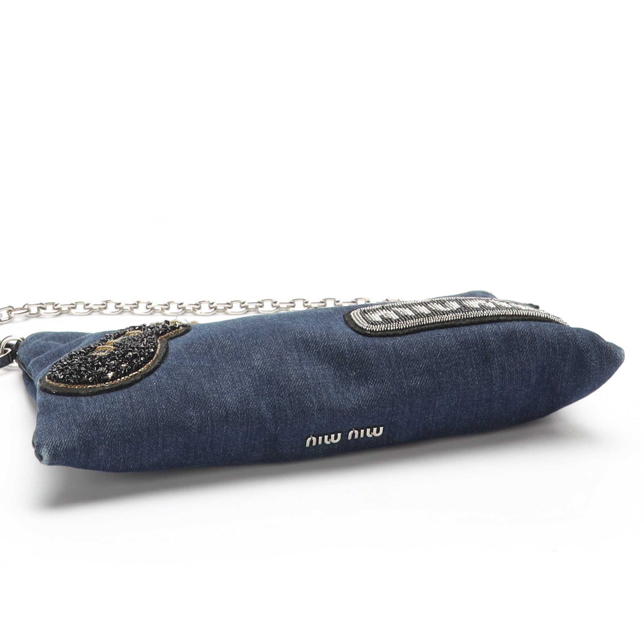 Miu Miu Denim Rock Chain Pochette Bag