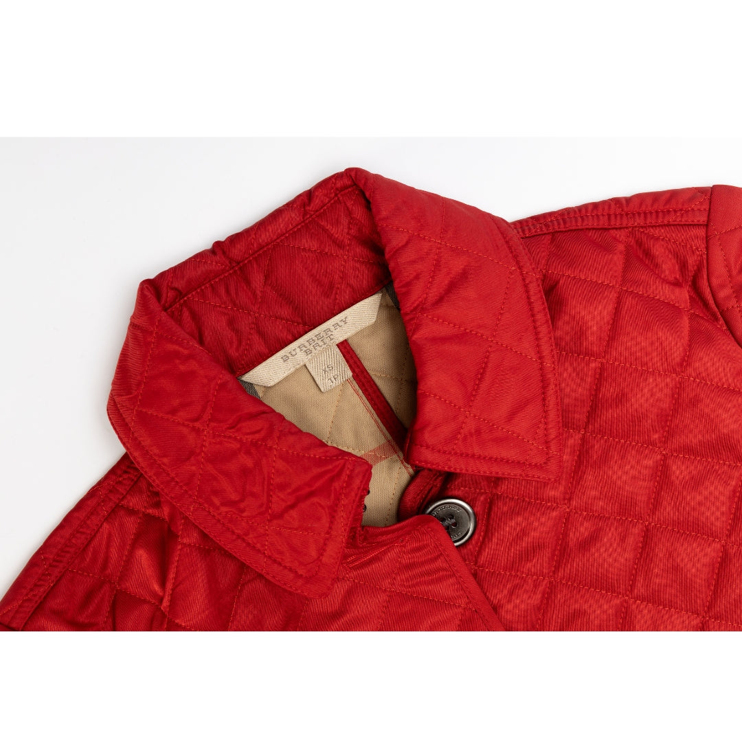 Burberry Red Diamond Quilt Button Front Jacket