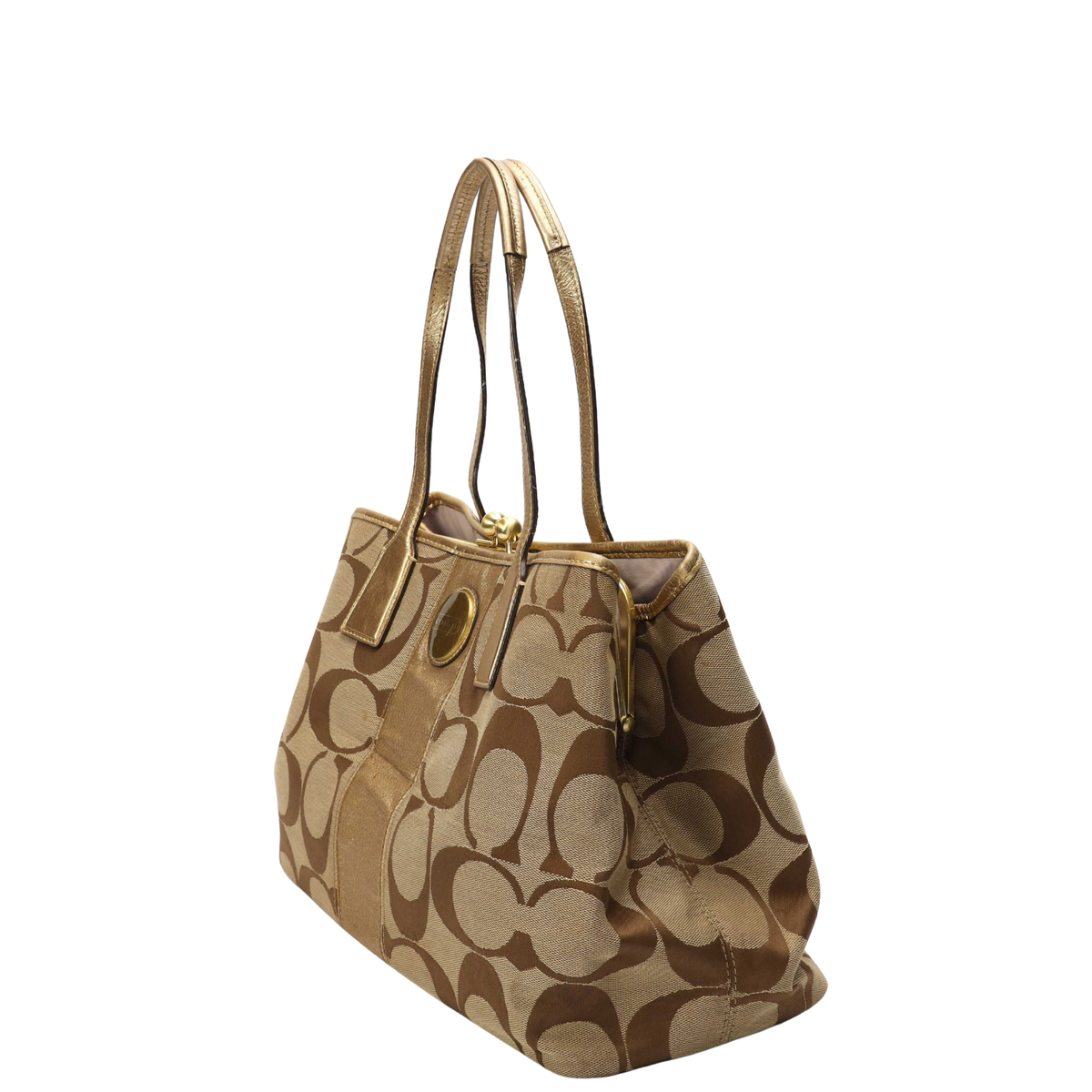 Coach Signature Logo Carryall Kisslock Tote